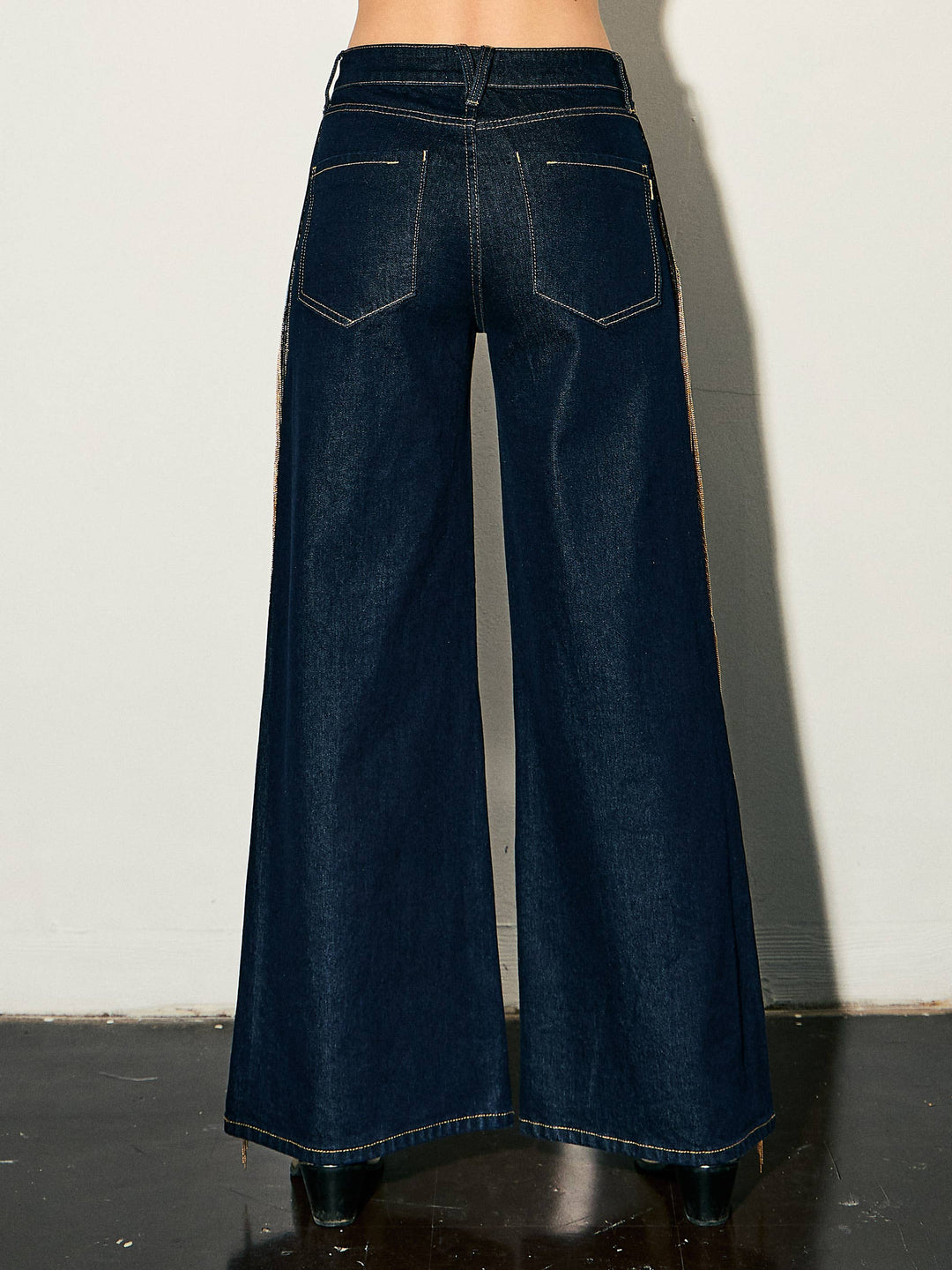 Metal Fringe Wide Leg Jeans