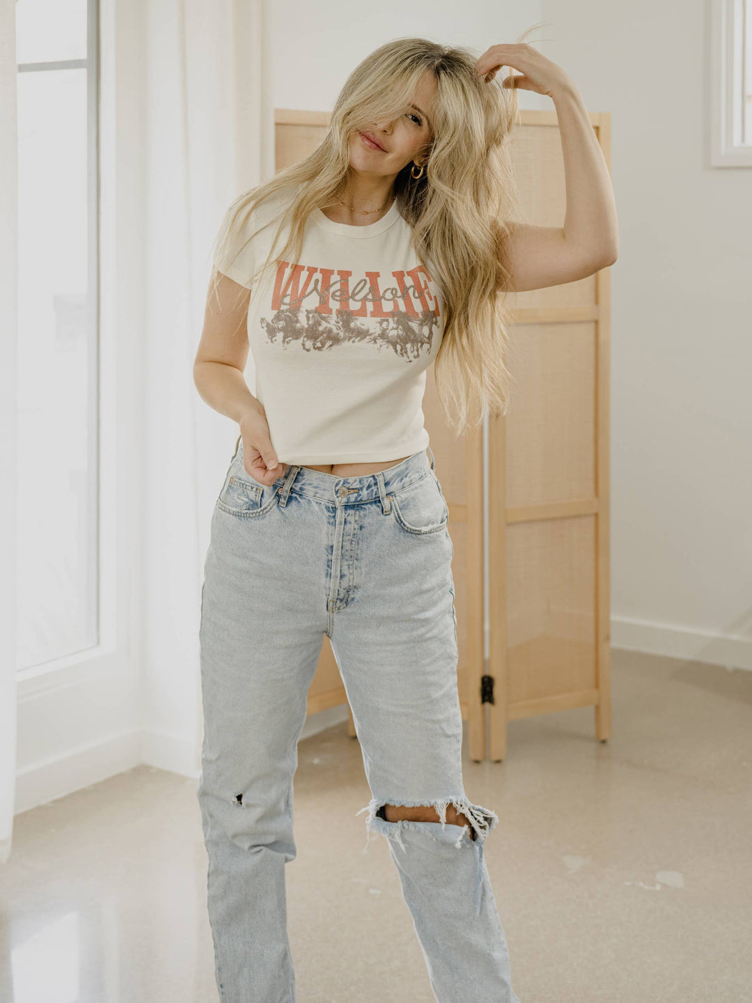 Willie Nelson Horses Cropped Tee