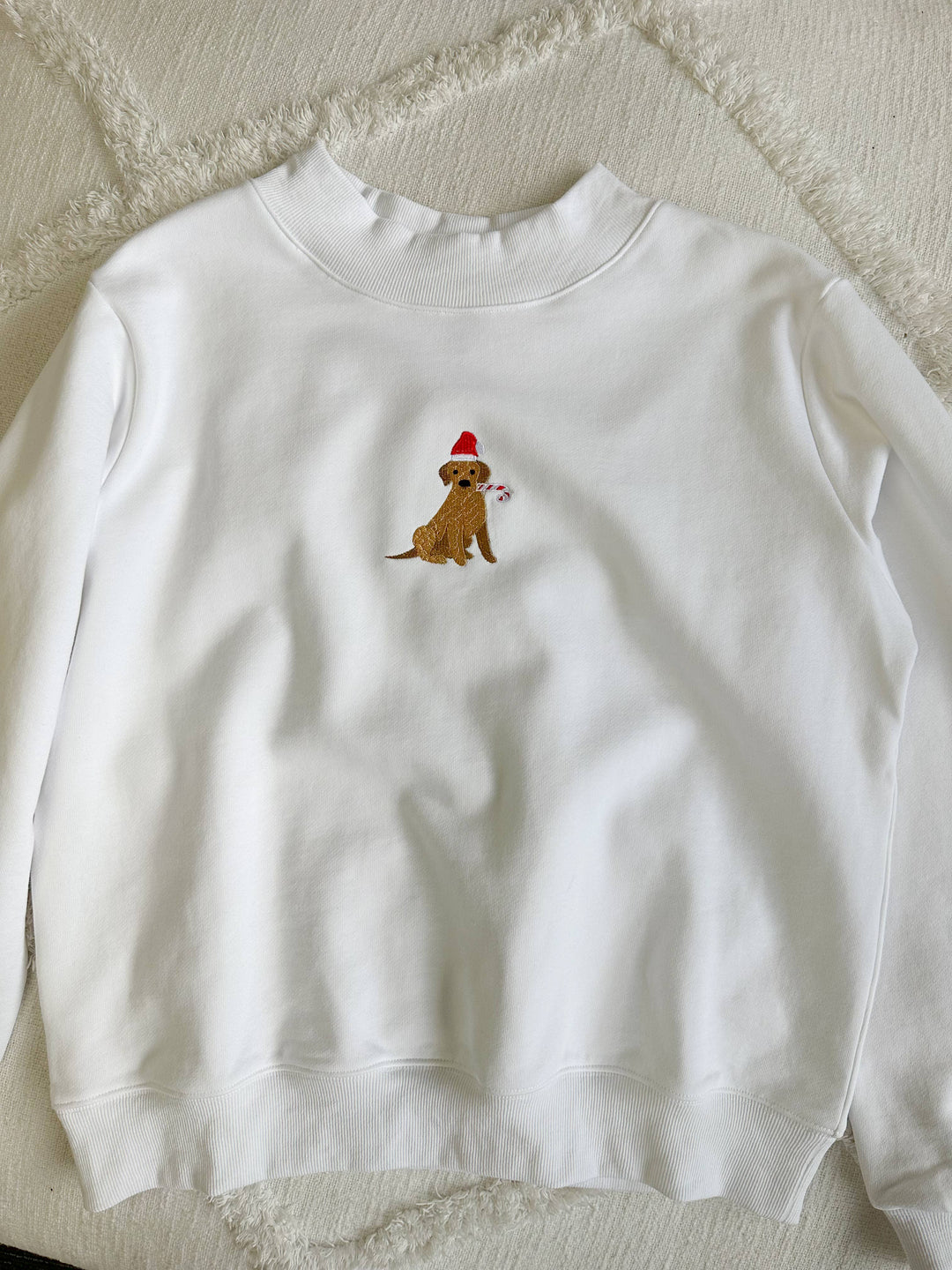 Dog Santa Embroidered Mockneck Sweatshirt
