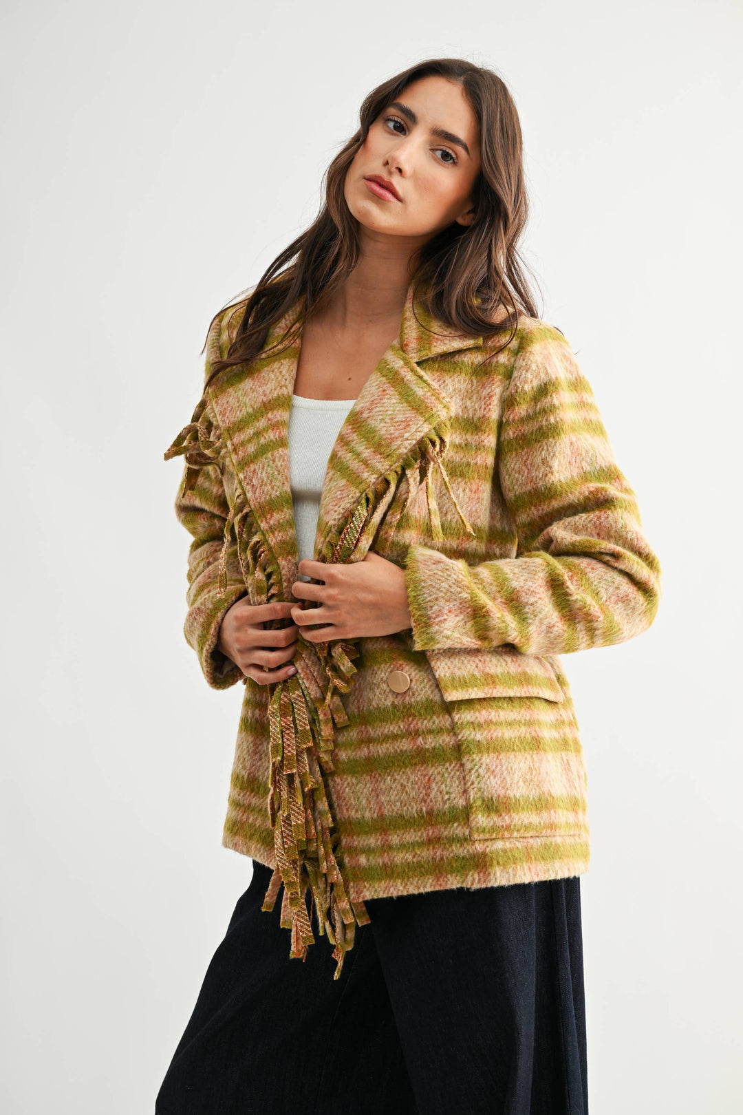 Kennedy Plaid Fringe Jacket
