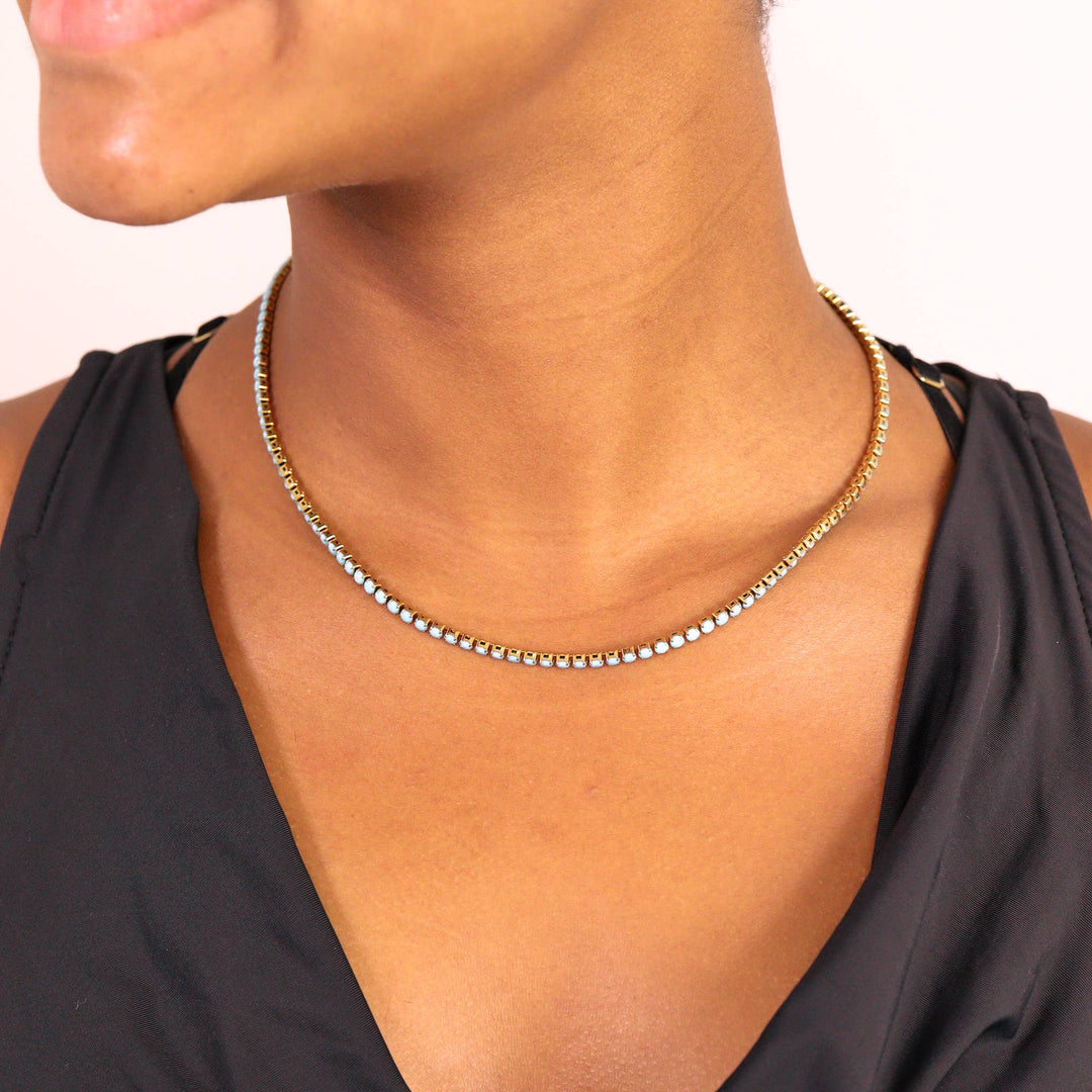 Turquoise Rhinestone Tennis Chain Necklace