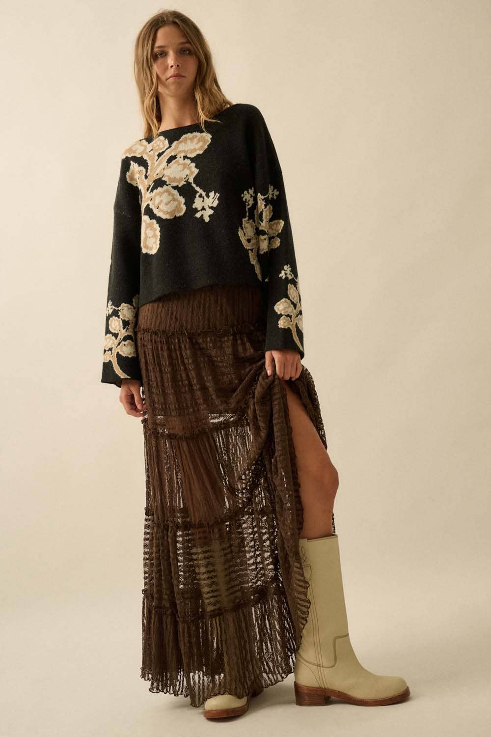 Janelle Lace Tiered Ruffle Maxi Skirt