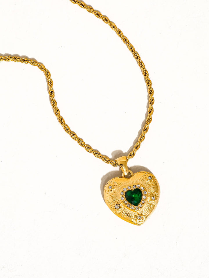 Akira Green CZ Heart Necklace