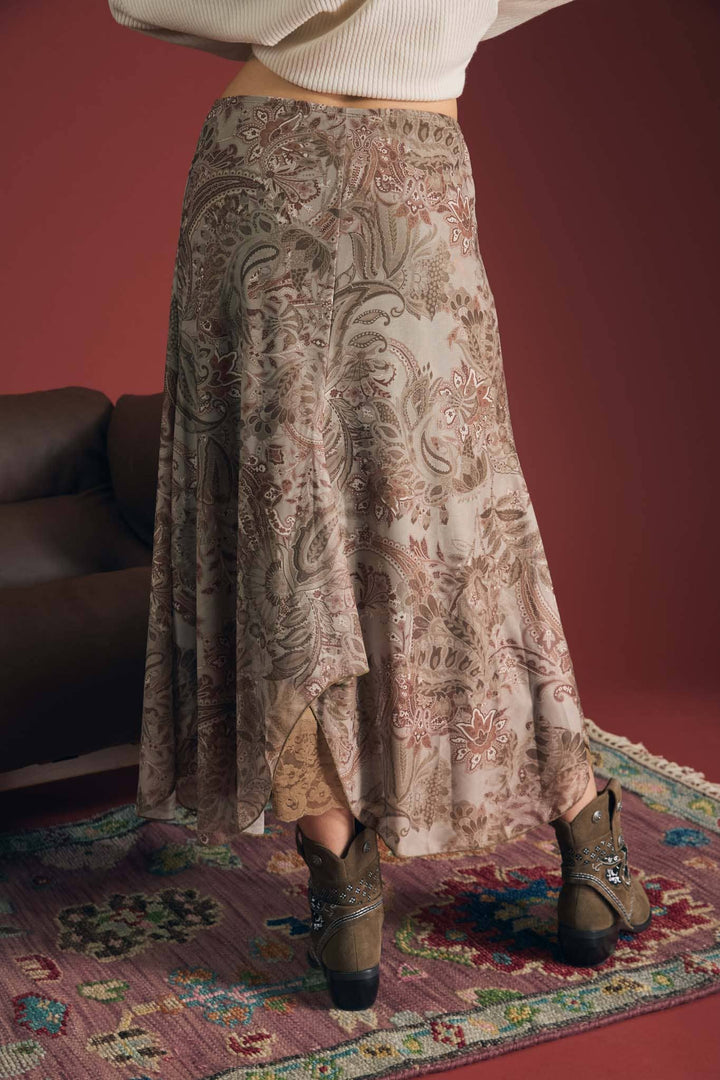 Paisley Lace Midi Skirt