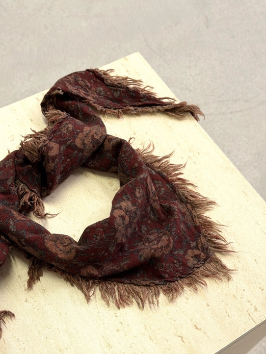 Floral Triangle Burgundy Fringe Scarf