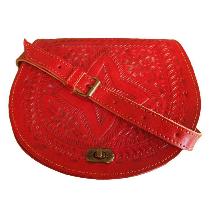 Juniper Embossed Leather Saddle Bag