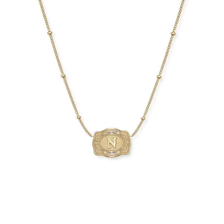 Embossed Initial Ultra Mini Belt Buckle Necklace
