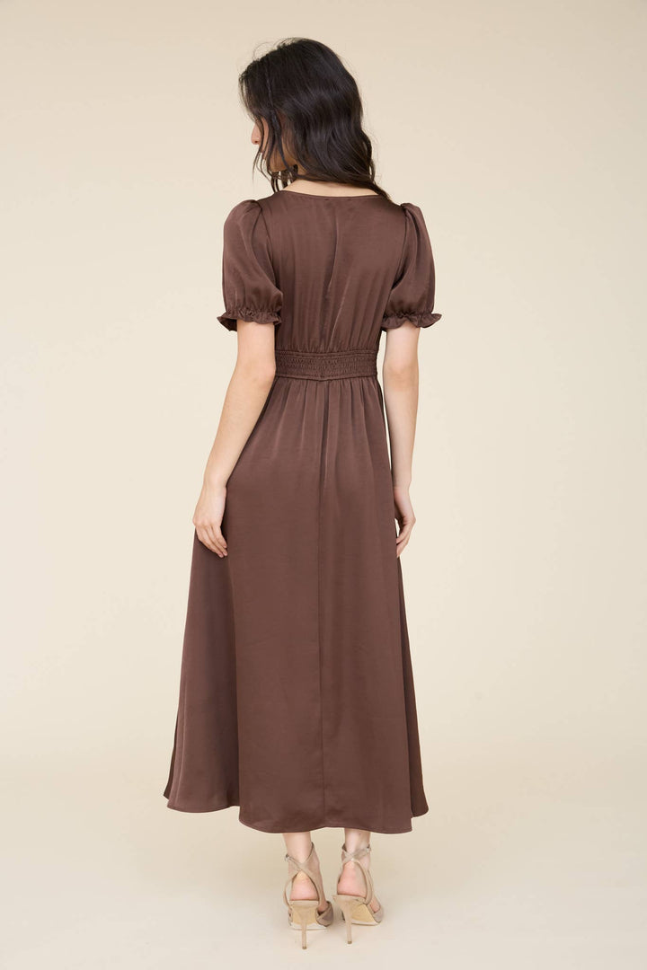 Anna Lace Puff Sleeve Midi Dress