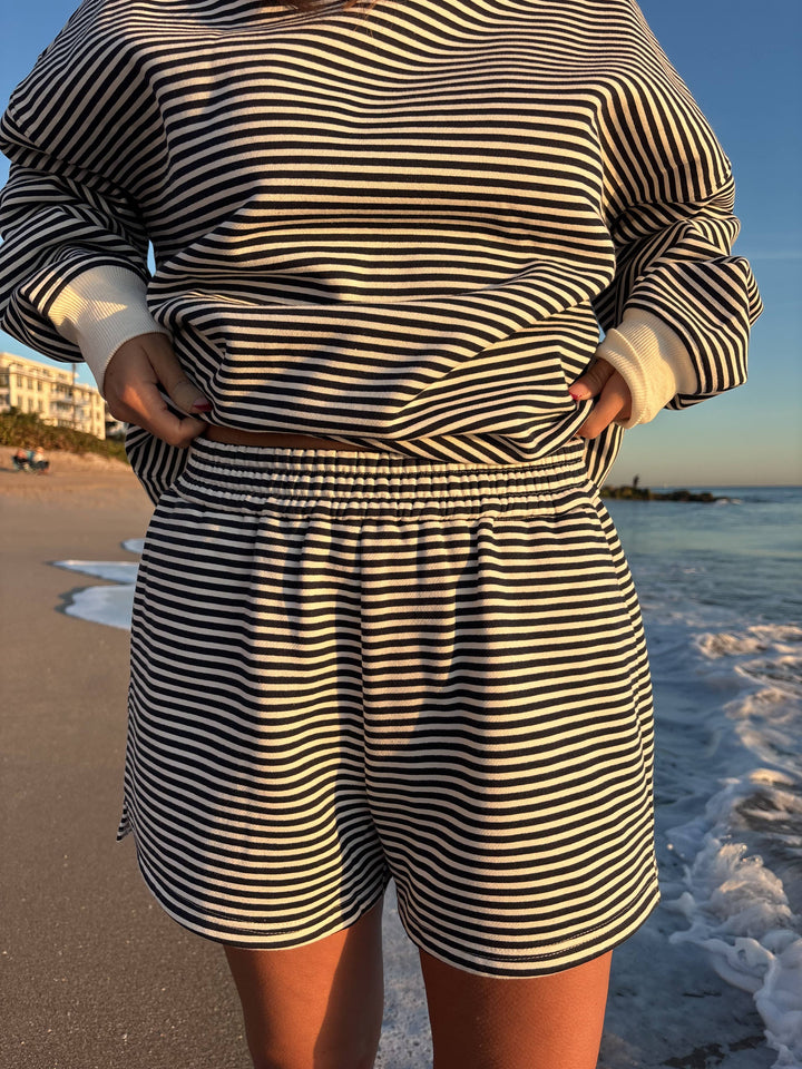 Navy Blue & White Striped Shorts