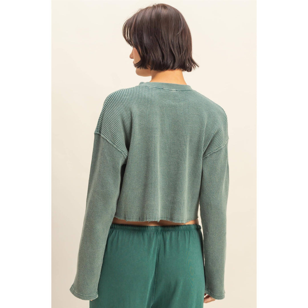 Addie Waffle Long Sleeve Buttoned Crop Top