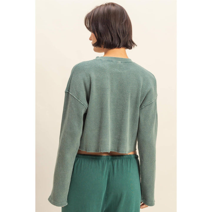 Addie Waffle Long Sleeve Buttoned Crop Top
