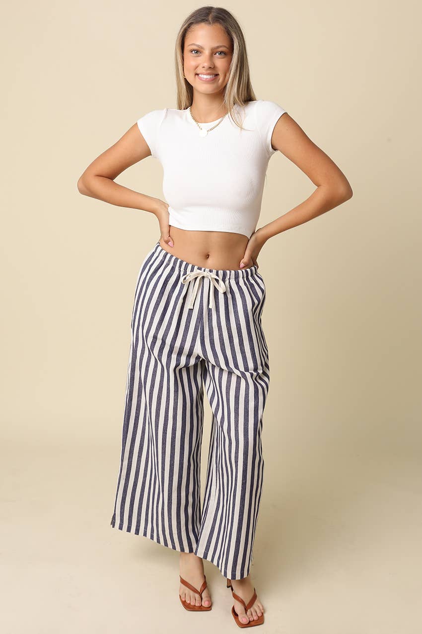 Cally Stripe Drawstring Wide-Leg Pants