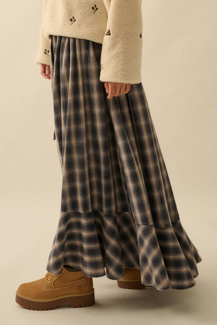 Sasha Plaid Flannel Button-Front Maxi Skirt