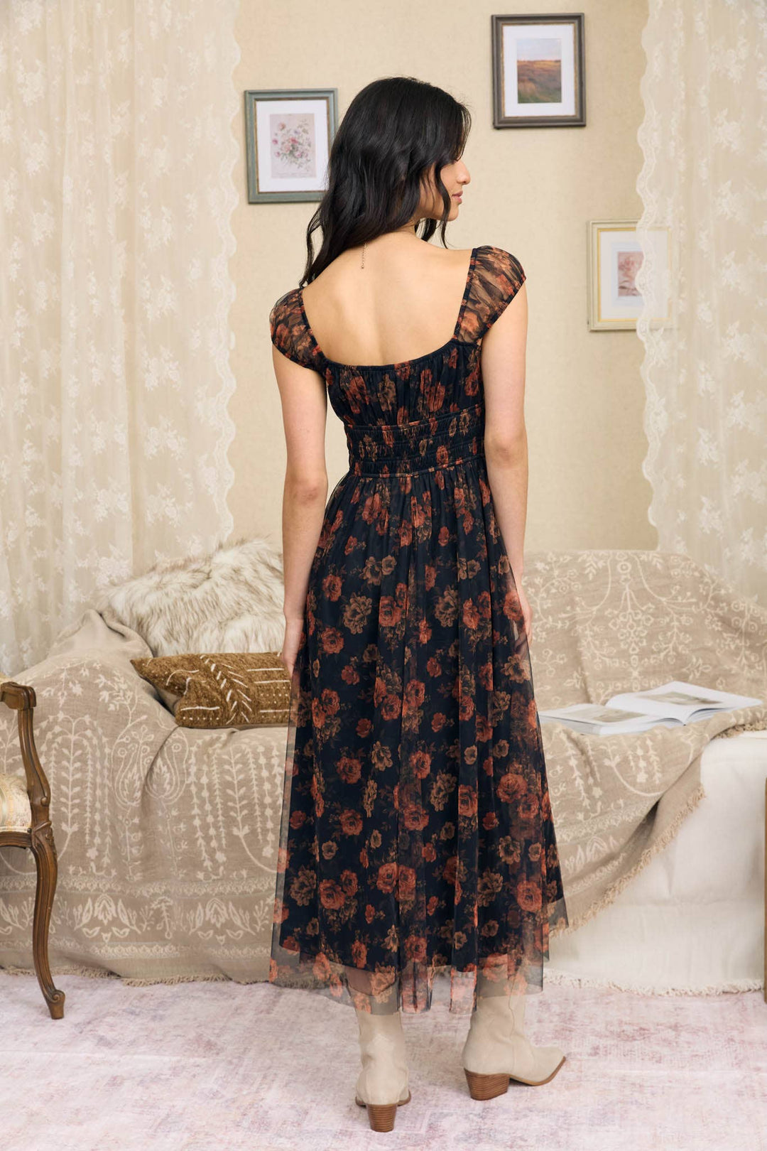 Amaya Floral Organza Midi Dress
