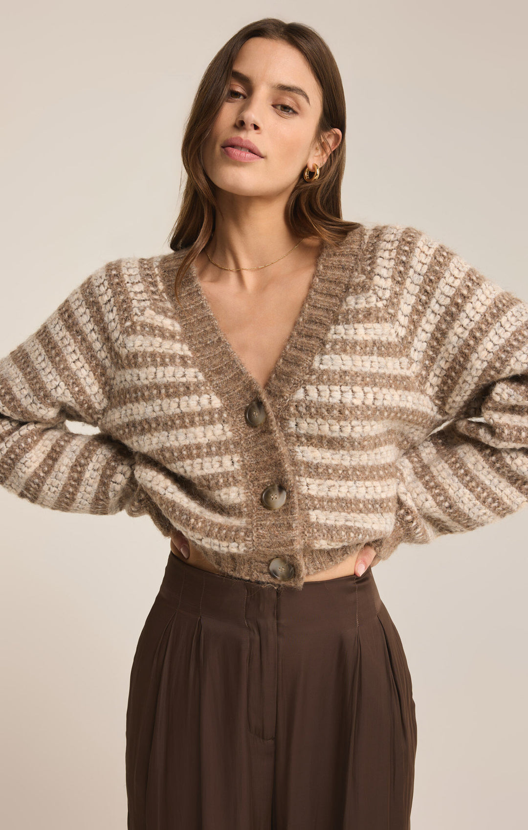 Este Metallic Stripe Cardigan