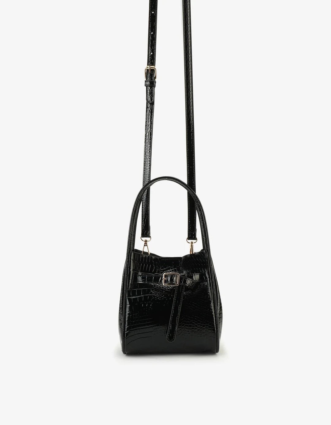 Hollace Mini Croc Black Buckle Bag