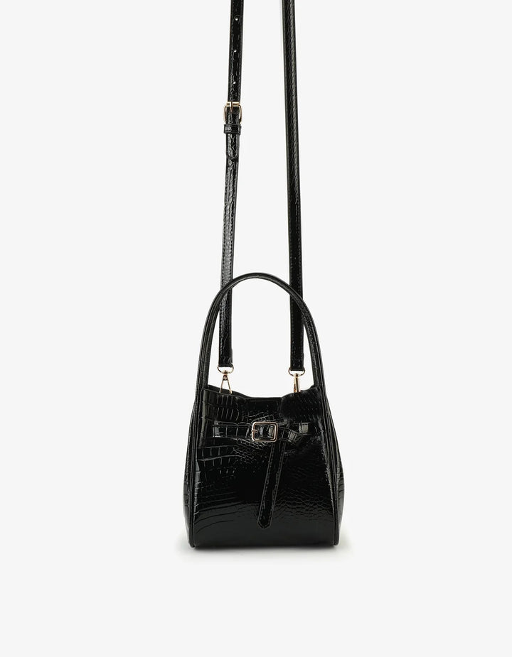 Hollace Mini Croc Black Buckle Bag
