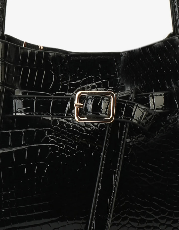 Hollace Mini Croc Black Buckle Bag