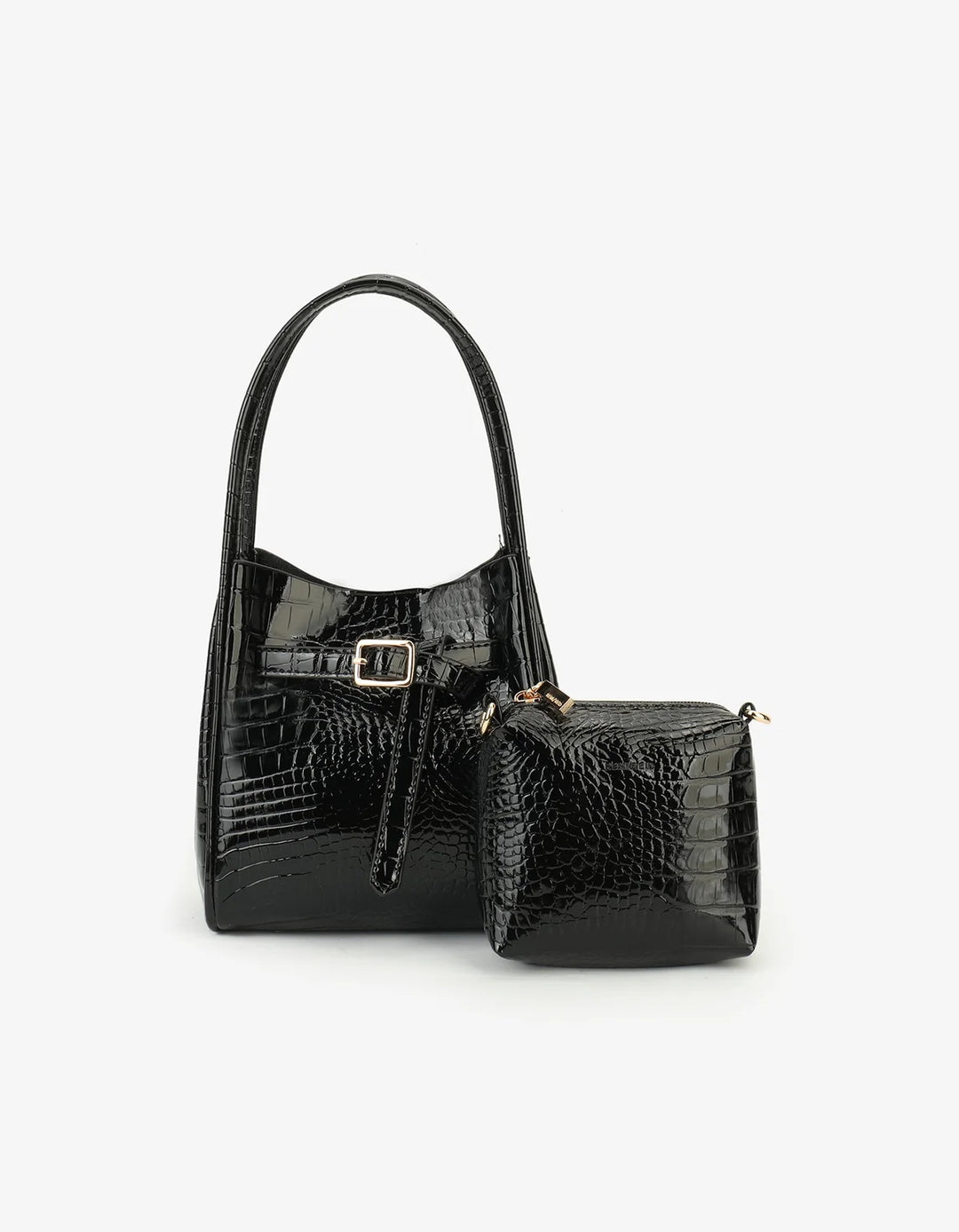Hollace Mini Croc Black Buckle Bag