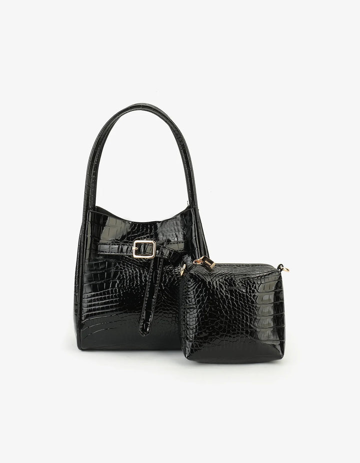 Hollace Mini Croc Black Buckle Bag