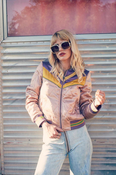 Dusty Rose Rising Sun Bomber Jacket