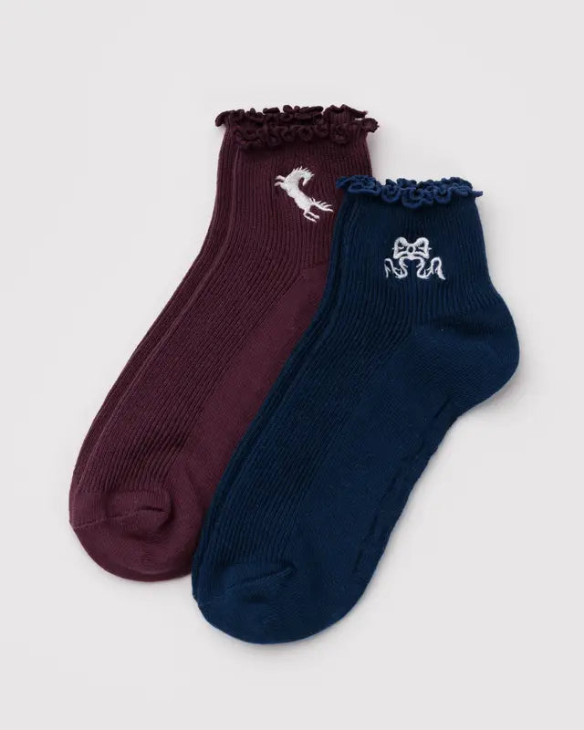 Baggu Lettuce Edge Socks Navy & Mahogony Icons