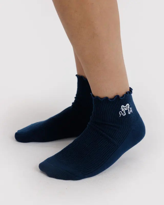 Baggu Lettuce Edge Socks Navy & Mahogony Icons