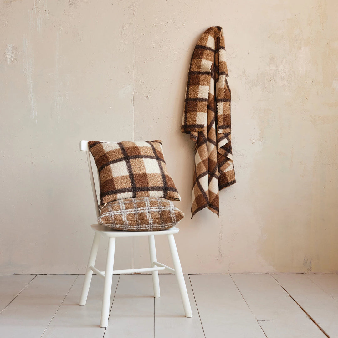 Brown Plaid Sherpa Throw Blanket